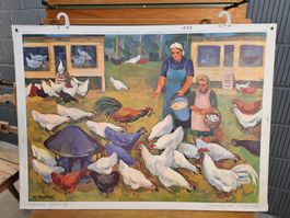 Hans Häfliger Schulwandtafel Bild No. 113 - Geflügelhof 1962