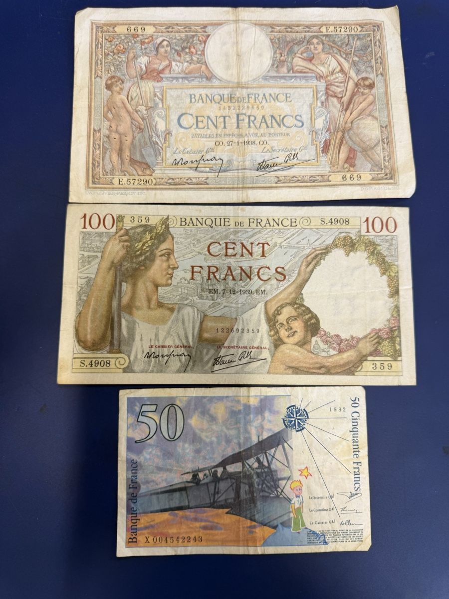 Banconote: Frankreich Banknoten Sammlung - Cent Francs – Usato da Strengelbach venduto da RaenAntikDesign