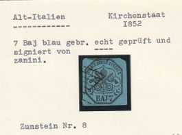 Italien-Kirchenstaat Nr.8 Marke geprüft,signiert Zanini