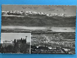 Blick vom Bachtel auf Rüti und Alpen