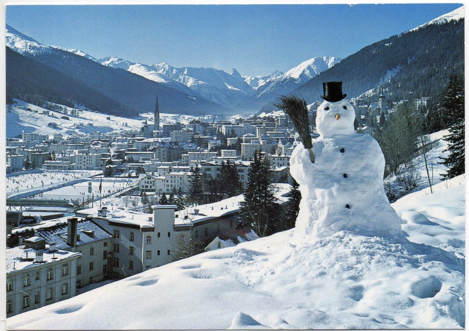 Cartes postales: DAVOS mit Schneemann – D'occasion à Jona par philajona