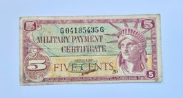 US Militärzahlungsschein über 5 Cent Serie 591 von 1961