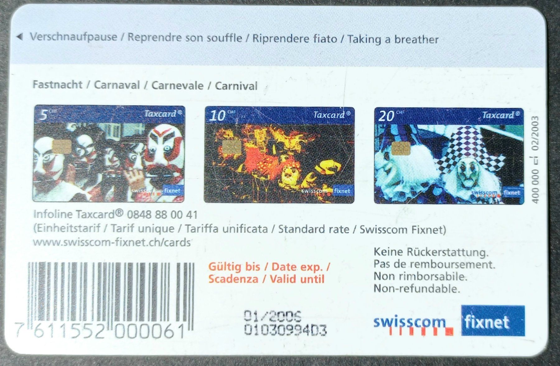 Swisscom Schede telefoniche: Taxcard - Basler Fastnacht - CH – Usato da Niederuzwil venduto da lubimaja 1