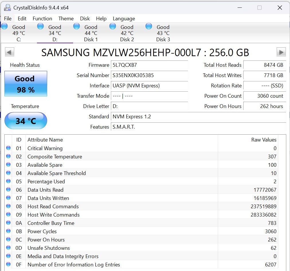 Samsung Harddisks: SSD SAMSUNG 256GB NVMe PCIe – Gebraucht aus Lausanne von Super_IT 2