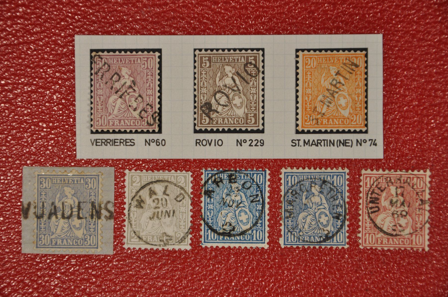 Alle Briefmarken: 8 Abstempelungen auf sitzender Helvetia – Gebraucht aus Wolfhalden von Zinauktion