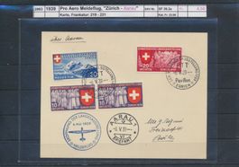 1939 Pro Aero Meldeflug, "Zürich - Aarau", Karte