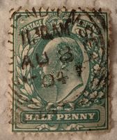 Timbre Half-Penny 1902 verte-bleu Édouard VII
