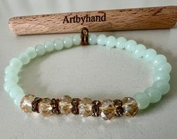 Armband mintgrün Glasperlen facettiert dehnbar 18cm Unikat