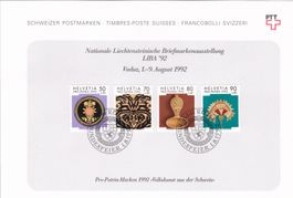 LIBA 92, 4 Pro-Patria Marken auf Ausstellungsdokument