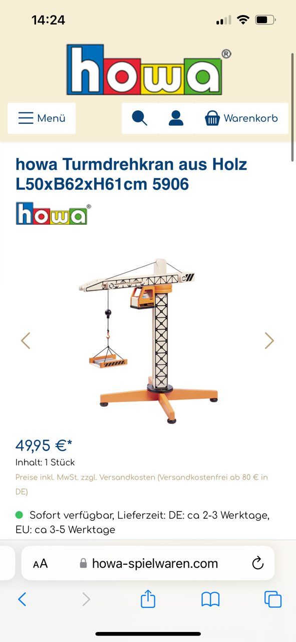 Jouets: Howa Turmdrehkran aus Holz – D'occasion à Zürich par Csto 2