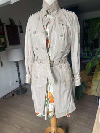 Ledermantel Trenchcoat beige Gr. 34 Übergangsjacke