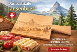 Rustikales Jausenbrett aus Buchenholz mit Matterhorn Motiv