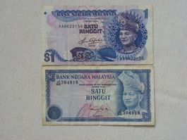 Malaysia 1 Ringgit Banknote, 2 Stk, Asien Geld Rarität