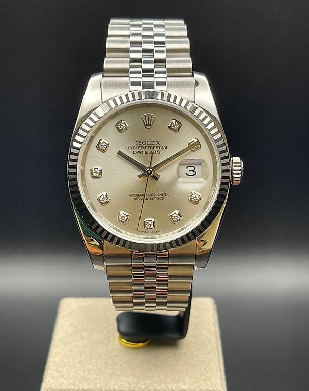 Rolex Uhren: Rolex Datejust 36 Ref. 116234 Jubilee Silver Diamond – Gebraucht aus Lugano von luganotopwatches