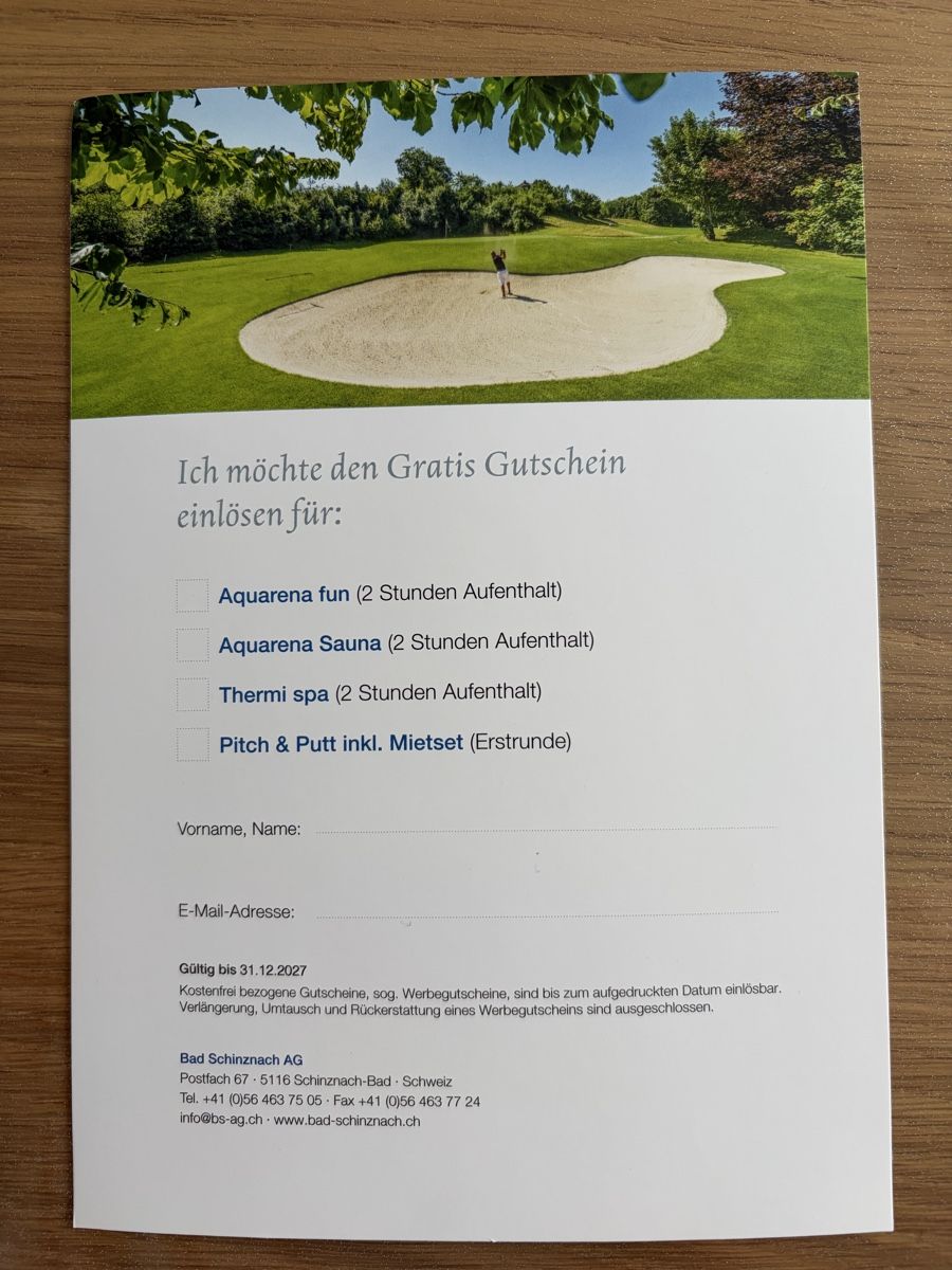 Bons: Bad Schinznach Gratis Eintritt – Neuf avec emballage d'origine à Marsens par Vinzu 1