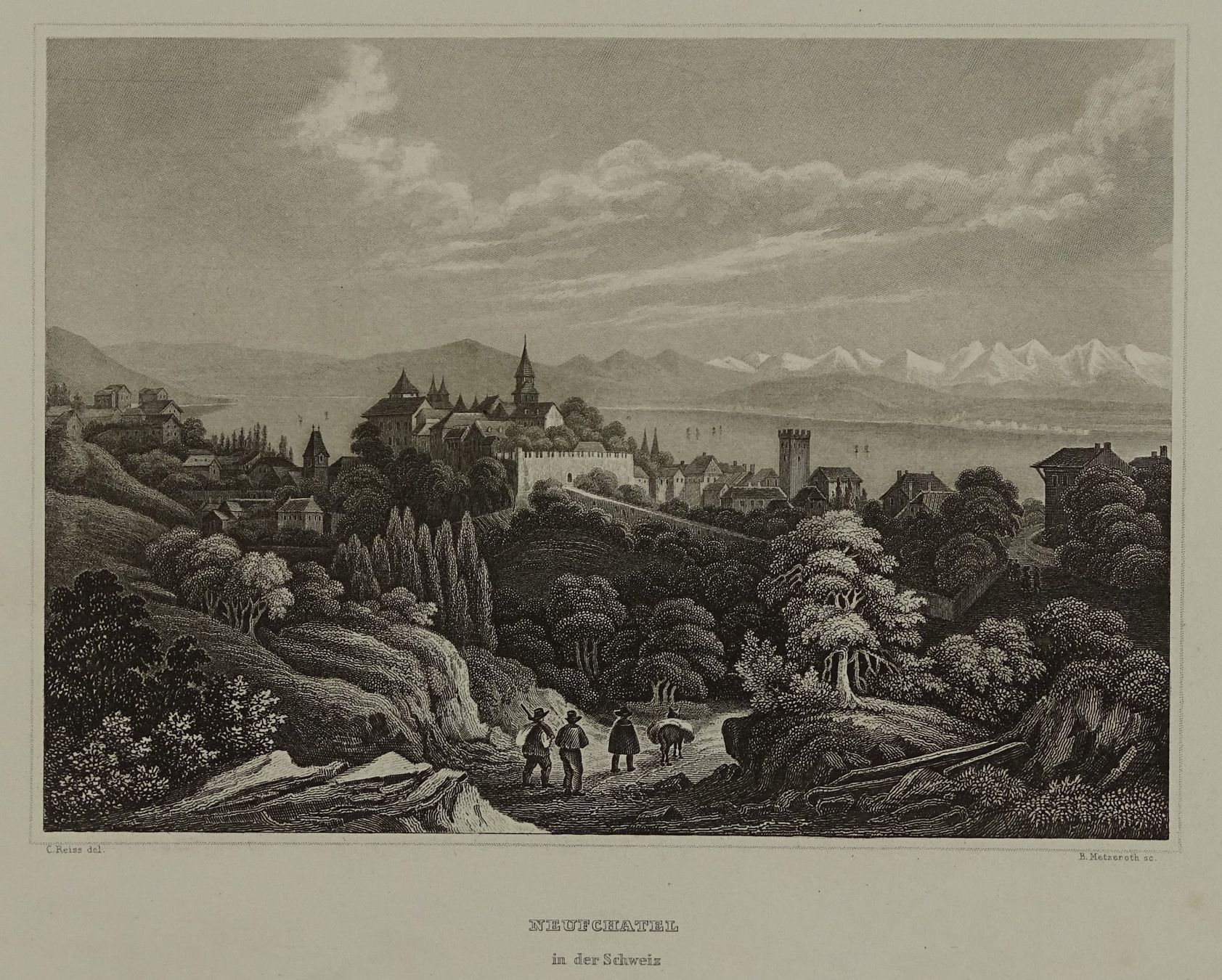 Gravures: NEUCHÂTEL, STAHLSTICH UM 1860 – D'occasion à Grüningen par Kartensammler