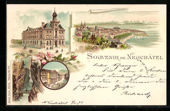 Ansichtskarten: Litho Neuchâtel, Teilansicht, Gebäudea – Gebraucht aus Berlin von bartko-reher