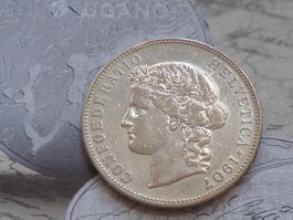 5 Fr. 1907 B - Superbe pièce dép. à 1 Fr...
