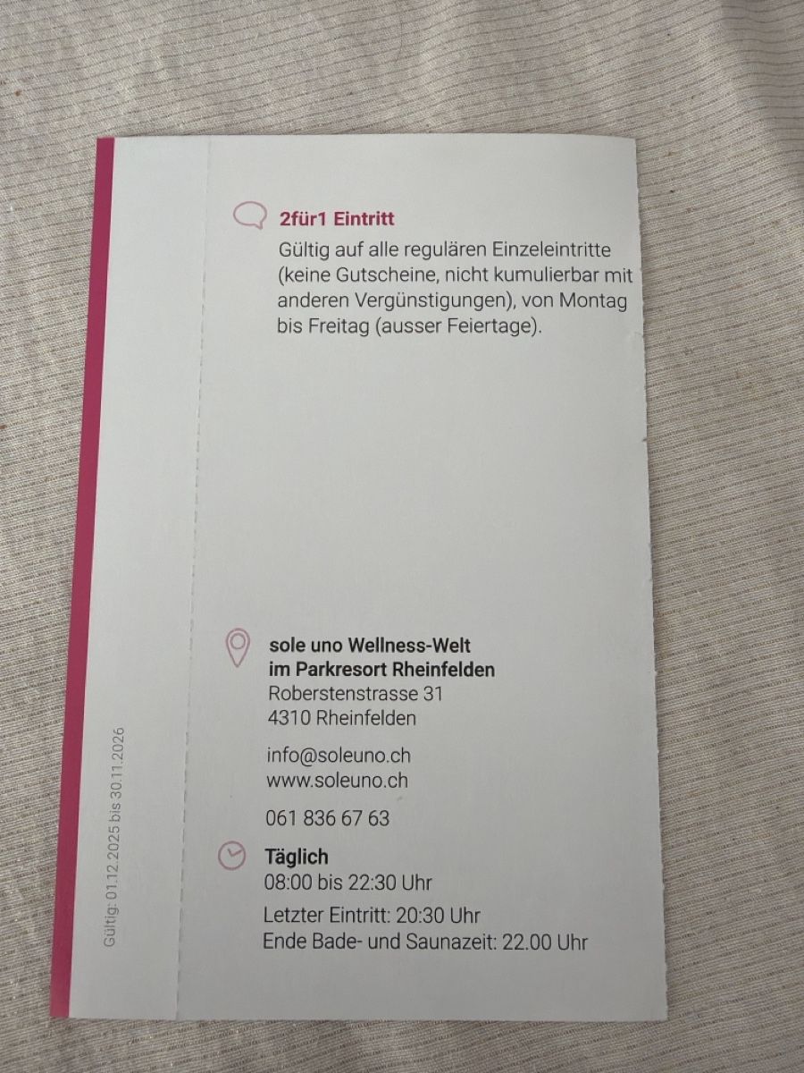 Sole Uno Rheinfelden 2 für 1 Wellness Eintritt bis 2026! (Neu (gemäss ...
