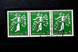 SUISSE BANDE DE 3 OBLITÉRÉE (Z25b) 1939. SBK 20.00.  /T362