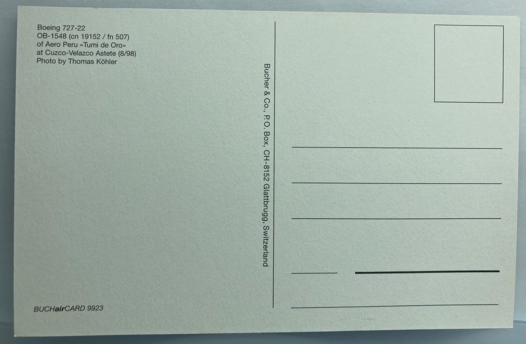 Cartoline postali: Postcard Boeing 727-22 Aero Peru – Usato da Lugano venduto da sel_x7bg 1
