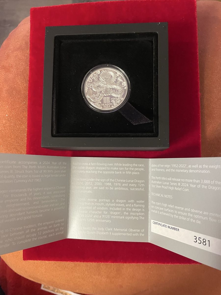 Alle Münzen: Lunar3 Drache 2024 1oz Silber-Relief PP – Neu und originalverpackt aus Obergösgen von Camaro_zl1 1