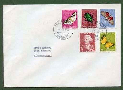 Alle Briefmarken: B166) 1957 Pro Juventute Satzbrief  Kt. 20.- – Gebraucht aus Baden von Eggi