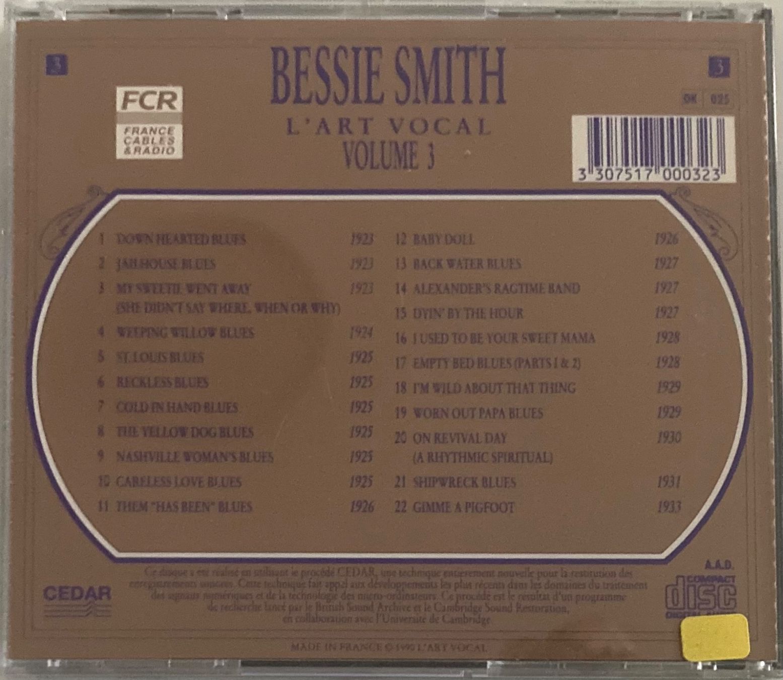 CD: BESSIE SMITH - LA SÉLÉCTION 1923-1933 – Usato da Poliez-Pittet venduto da Newtown-Records 1