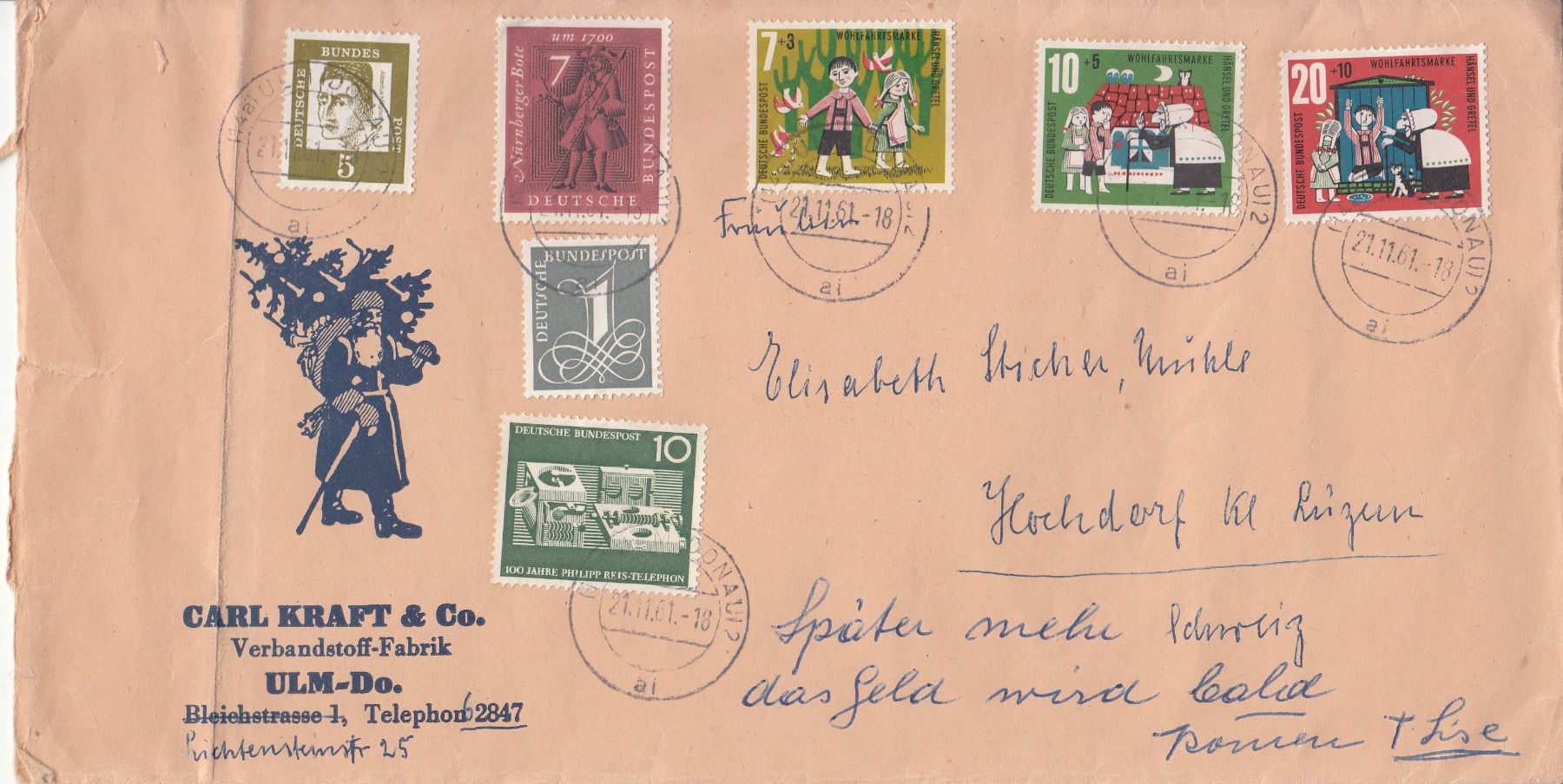 Tutti i francobolli: BRD 1959 - 1961, 6 Briefe – Usato da Bürglen TG venduto da StampGraf 1