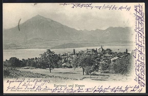 Cartoline postali: AK Sigriswyl, Ortsansicht mit Niesen – Usato da Berlin venduto da bartko-reher
