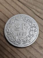 2 Franken Muenze 1908, Silber, sehr schön