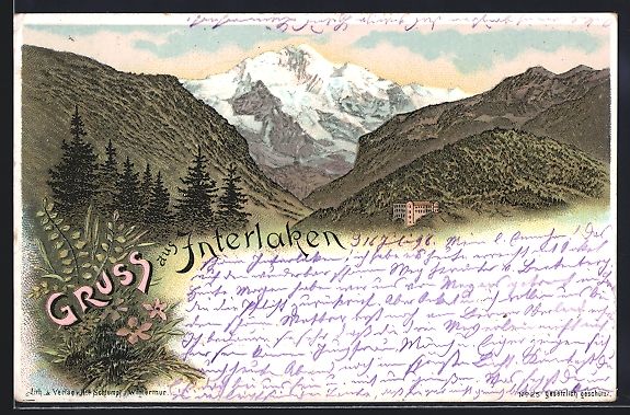 Ansichtskarten: Litho Interlaken, Panorama mit Hotel – Gebraucht aus Berlin von bartko-reher