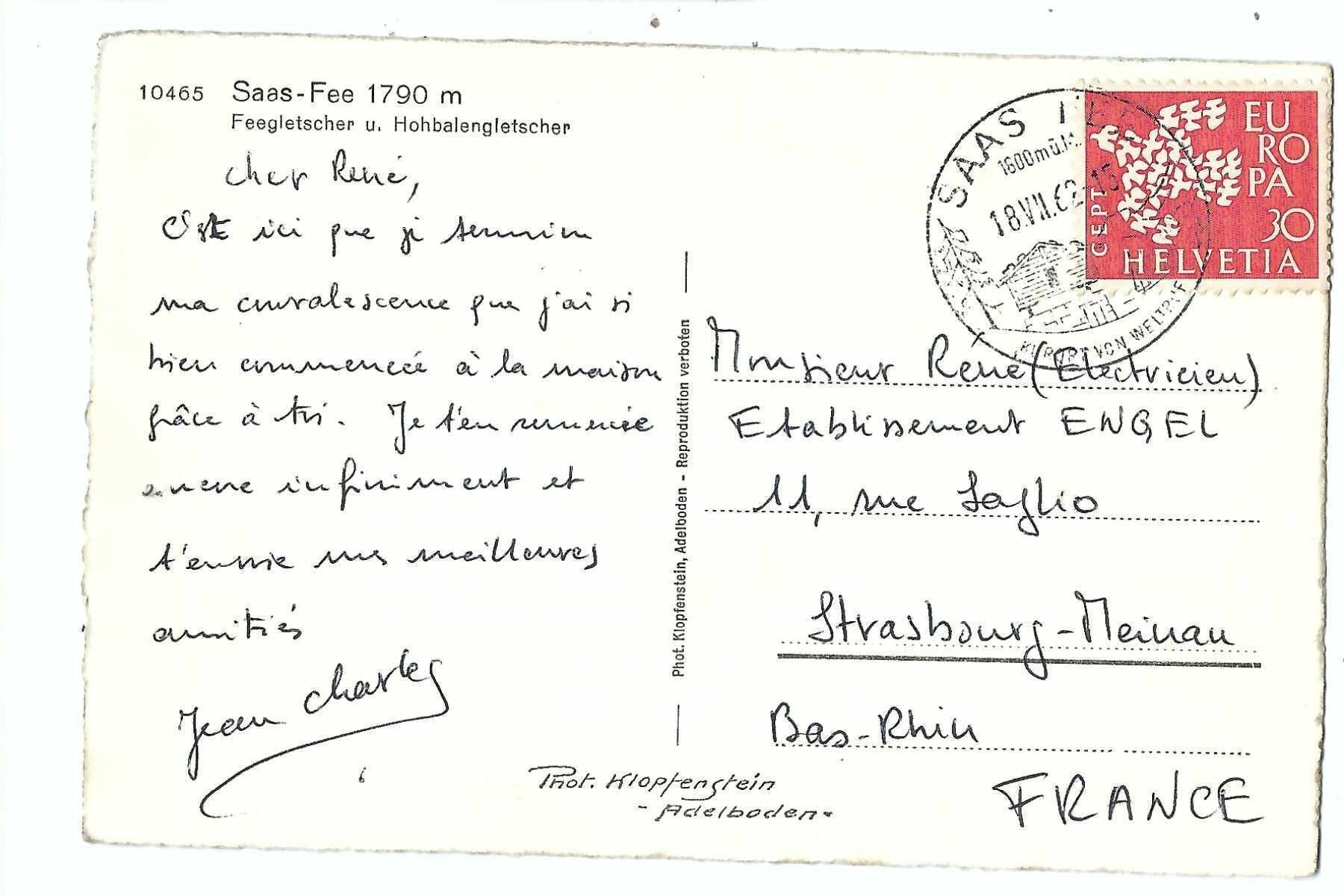 Ansichtskarten: Saas-Fee mit Feegletscher u Hohbalengletscher 1962 – Gebraucht aus Thun von 44wart 1