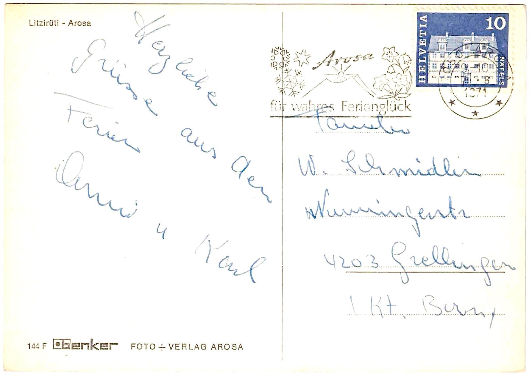 Cartoline postali: LITIZI - Arosa ca. 1970 (GR) – Usato da Oberdorf BL venduto da Hopfehuepfer 1