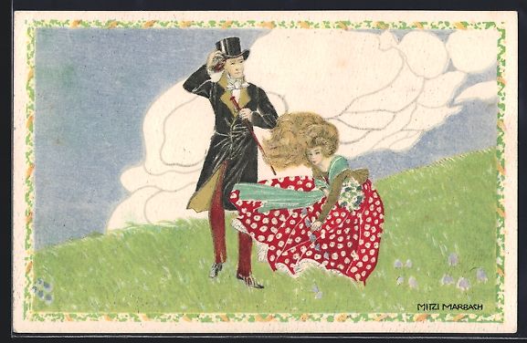 Cartes postales: sign. Mitzi Marbach: Paar auf einer Wies – D'occasion à Berlin par bartko-reher