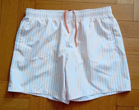Lacoste : short de bain rayé jaune pâle et blanc - taille L