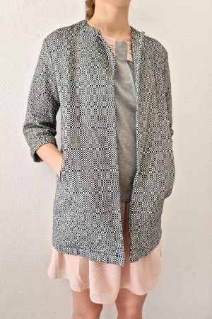LEONARDO JACKE XS 34 SCHWARZ WEISS MANTEL TRENCHCOAT TOP