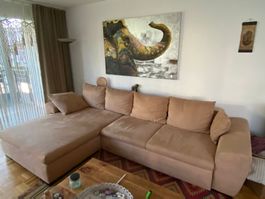 Ecksofa Beige Stoff mit Kissen guter Zustand