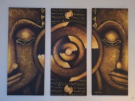 Tableau Bouddha 3 parties style zen artisanal