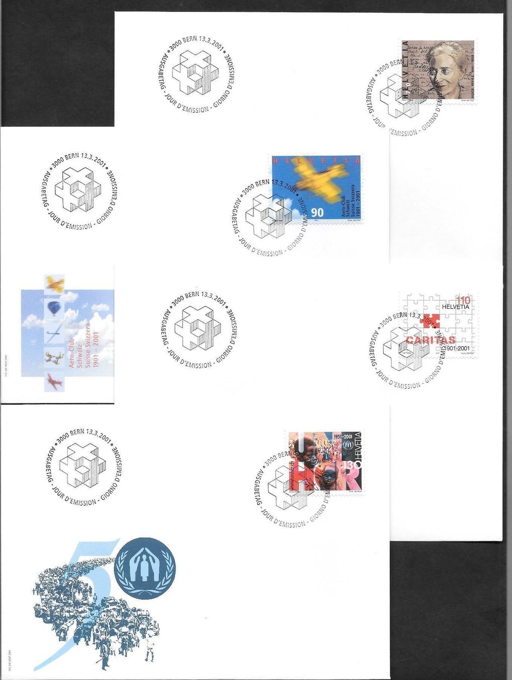 Tutti i francobolli: 4 FDC 1015-1018 Serie Einzelmarken ET 13.3.2001 – Nuovo (secondo la descrizione) da Olten venduto da clotaldi
