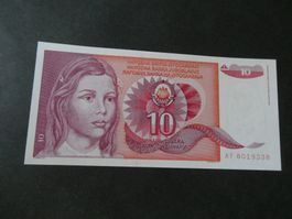 Jugoslawien, 10 Dinara     ungefaltet