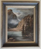 Beau tableau ancien paysage école Suisse Alpes hst peinture