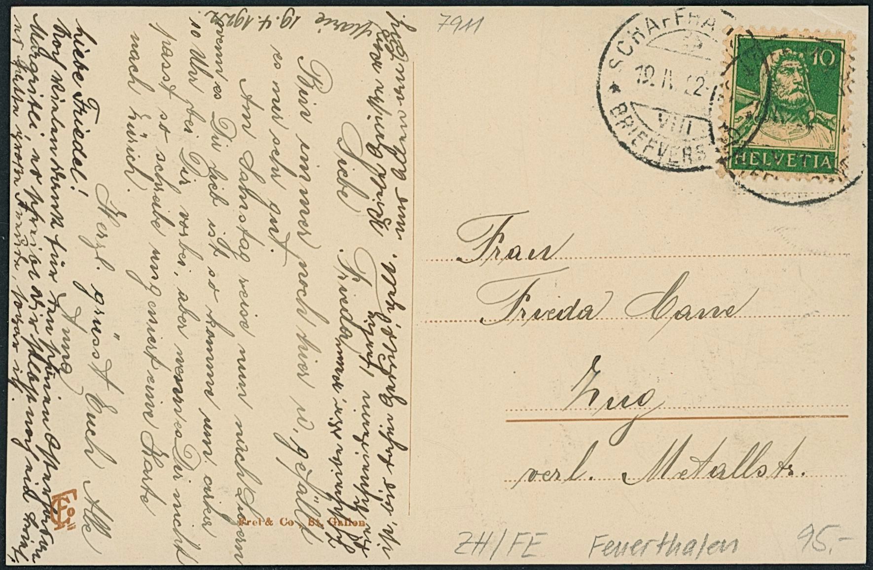 Cartoline postali: ZH Feuerthalen – Usato da Schindellegi venduto da stationary 1