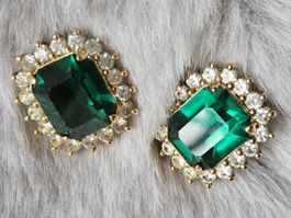 Vintage luxuriöse grüne hochwertige Strass Ohrstecker