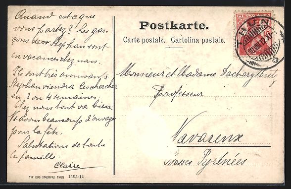 Cartoline postali: Thun, V. Schweizerisches Hornusserfest 1 – Usato da Berlin venduto da bartko-reher 1