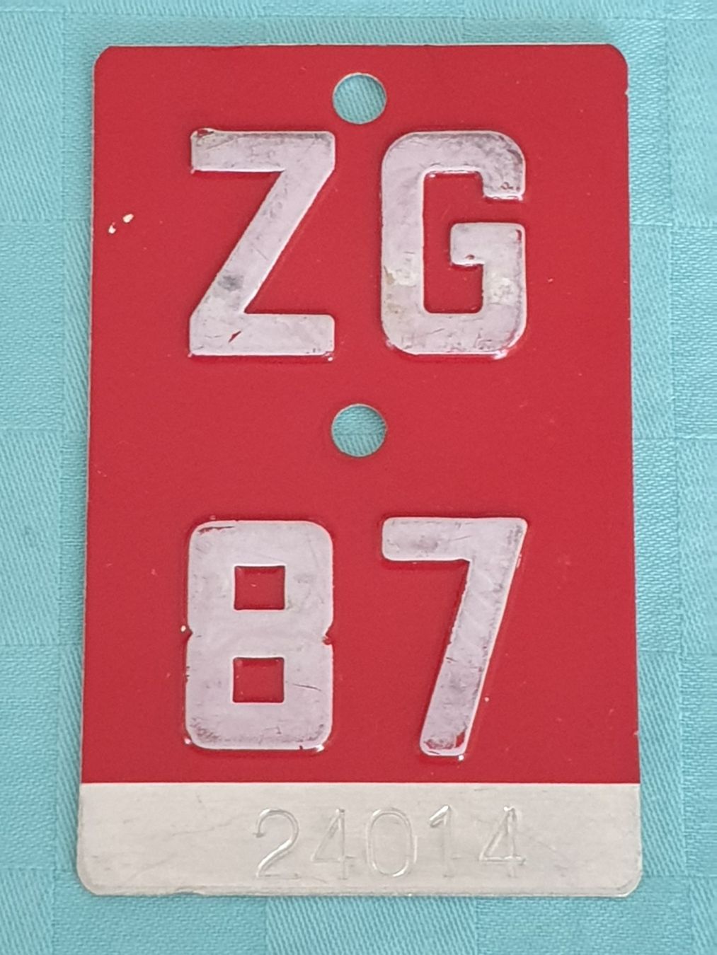 Insegne: Fahrradnummer Velonummer ZG 87 – Usato da Mörschwil venduto da spirspi