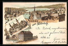 Litho Zürich, Tonhalle, Rathaus, Totala