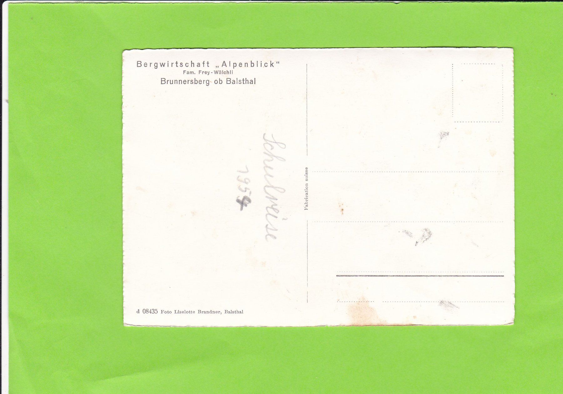 Cartoline postali: Bergwirtschaft "Alpenblick", Brunnersberg ob Balsthal – Usato da St. Peterzell venduto da neckertal 1