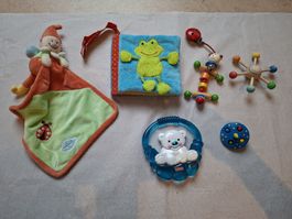 Babyspielzeug-Set, Holz, Stoff, Greifling, Stoffbuch