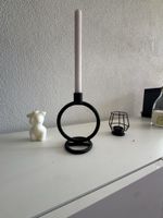 Porta candele nero moderno metallo con candela